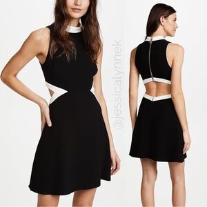 Rachel Zoe Sleeveless Cut Out Waist Open Back A-Line Mini Dress Black White - 4